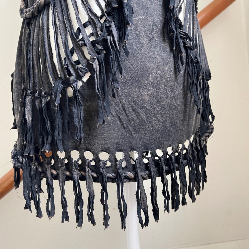 Rock & Roll Cowgirl Vest Large Black Braided Fringe Western Boho Edgy Festival - Picture 7 of 15